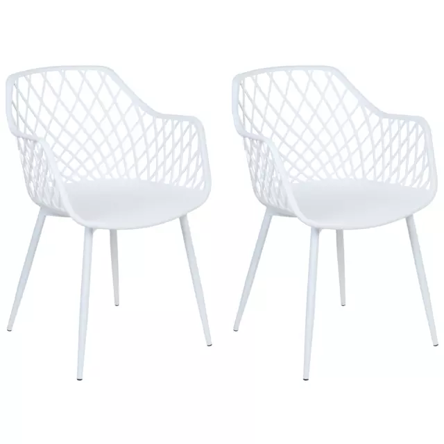 Lot de 2 Chaises de Repas en Matière Synthétique Blanches Treillis Ajouré Nashu