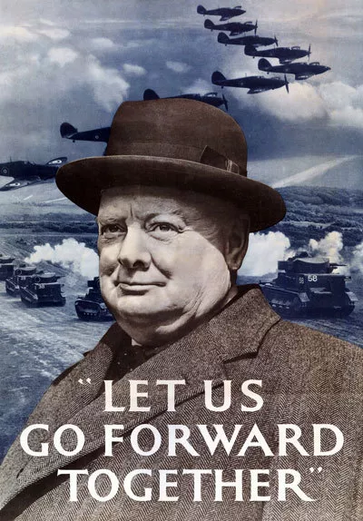 2W24 Vintage WWII Let Us Go Forward Churchill British War Poster WW2 A4