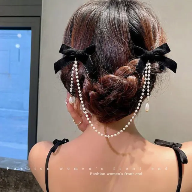 Tassel Elegant Bow Pearl Chain Hairpins Sweet Hair Decorate Head band Hair  W2T3