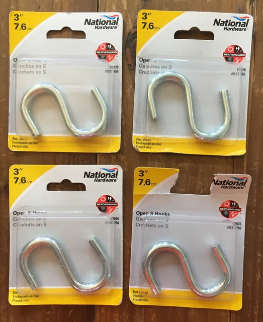 National Hardware Open S Hooks 3" zinc plated N121-756 V2076 lot of 4 pkgs NEW