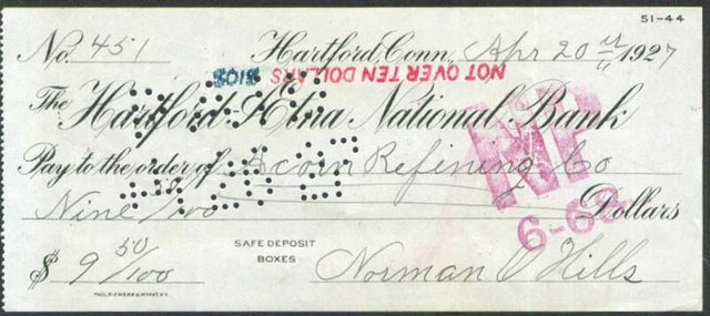Acorn Refining check tobacco farmer Wapping CT 1927