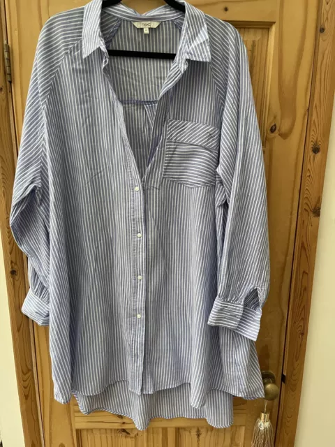 Ladies Next Size 20 Blue & White Pinstripe Oversized Shirt