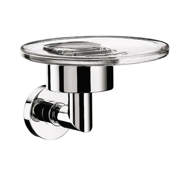 New Wall Mounted Bathroom Soap Dish Sponge Holder in Chrome & Glass