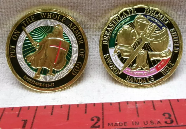 * Challenge Coin - PUT on the WHOLE ARMOR of GOD - Colorful w Gold Finish - W@W