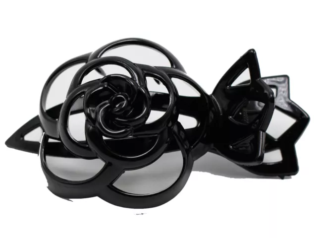 2 Pcs Black Plastic Womens Alligator Style Hair Clips Large Flower Shape