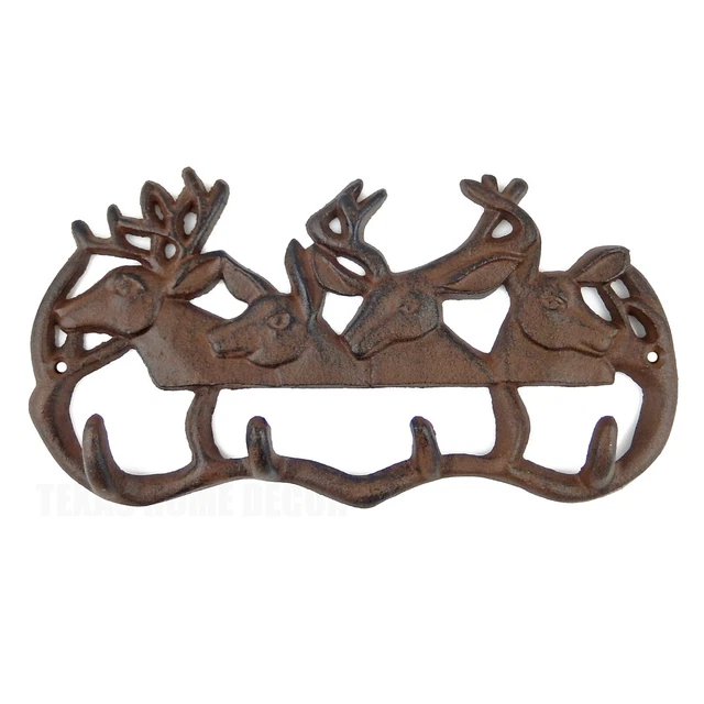 Cast Iron Deer Family Key Rack Antler Coat Holder Bucks Wall Hooks Cabin Lodge
