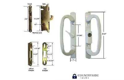 Sliding Glass Patio Door Handle Kit with Mortise Lock and Keeper Included White
