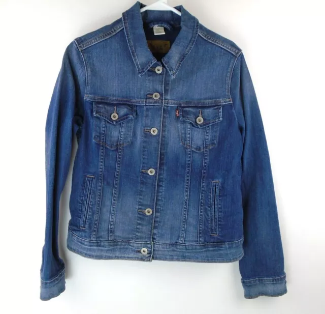 Levis Strauss Blue Denim Jacket Jean Coat Logo Button Up Coat Girls Large