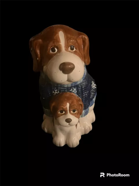 Mercuries Dog Ceramic Cookie Jar 12" Blue Knit Sweater