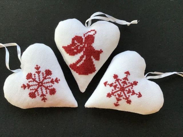 3 x Herz Baumbehang Anhänger Kreuzstich Acufactum point des croix Weihnachten