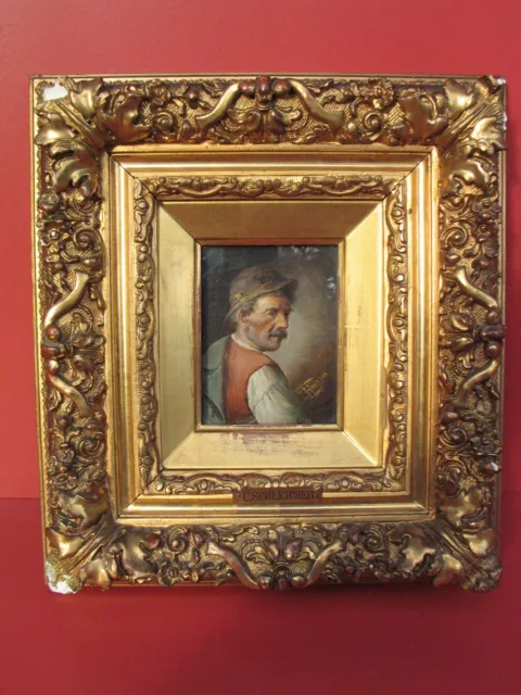 Ölgemälde - Porträt  "Dorfmusikant"  von Carl Schleicher 1825 - 1903 Wien -