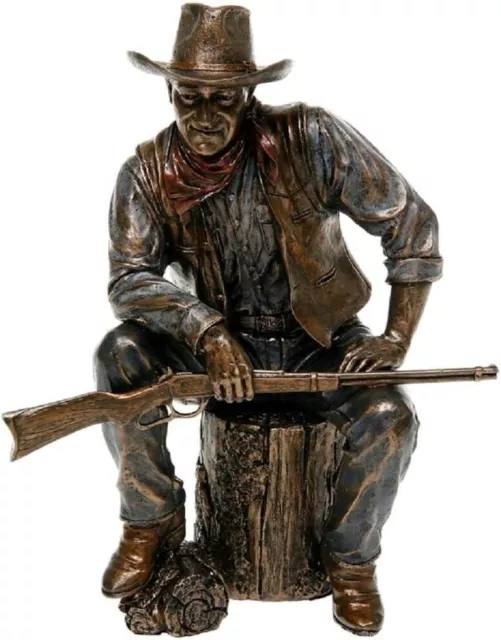 John Wayne Cowboy Sitting On Log Cold Cast Bronze Screen Legend Statue Veronese.