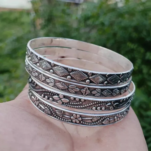 Set of 4 Solid 925 Sterling Silver Women Bangle Handmade Stackable Bangles G 16