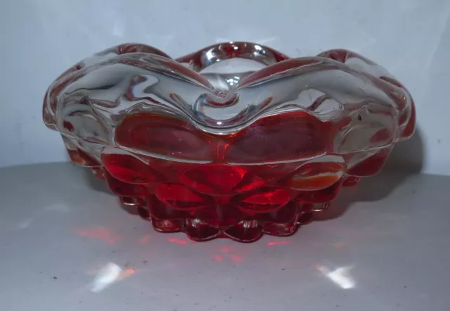 Vintage Retro Murano Sommerso Red & clear Art Glass Bowl 1950-60's Italy Heavy 3