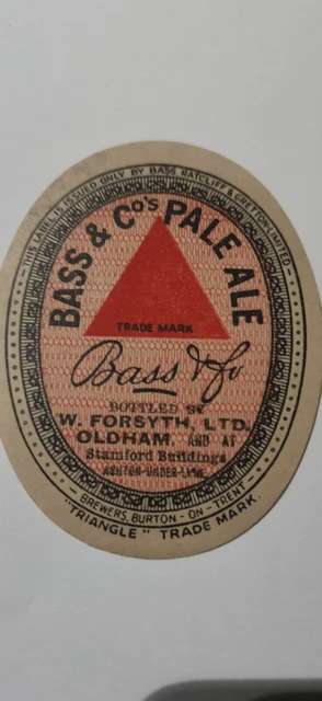 Bass and Co's pale ale label bottled by w forsyth ltd  oldham brewers burton