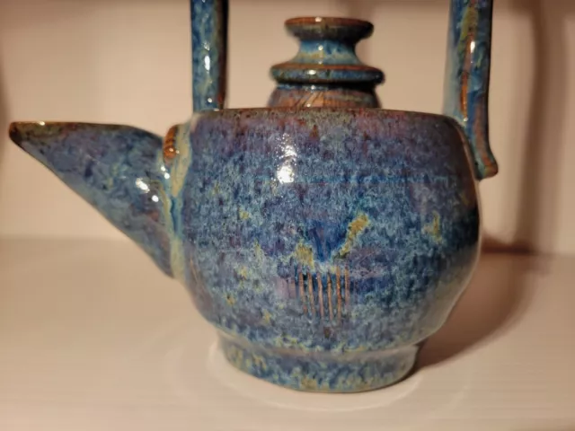 HANDMADE STONEWARE TEAPOT w/ LID - STUDIO ART POTTERY - SIGNED by ARTIST