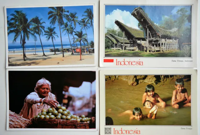 Postkarten Indien 2 Pk, Indonesien 2 Pk, Konvolut versandt mit Briefmarken