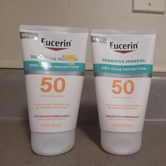2x Eucerin Sensitive Mineral Sunscreen Lotion SPF 50 Zinc Oxide Protection 4 oz