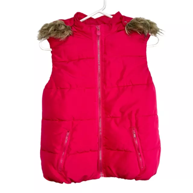 Girls Justice Hot Pink Puffer Vest Jacket With Detachable Hood Faux Fur Size 14