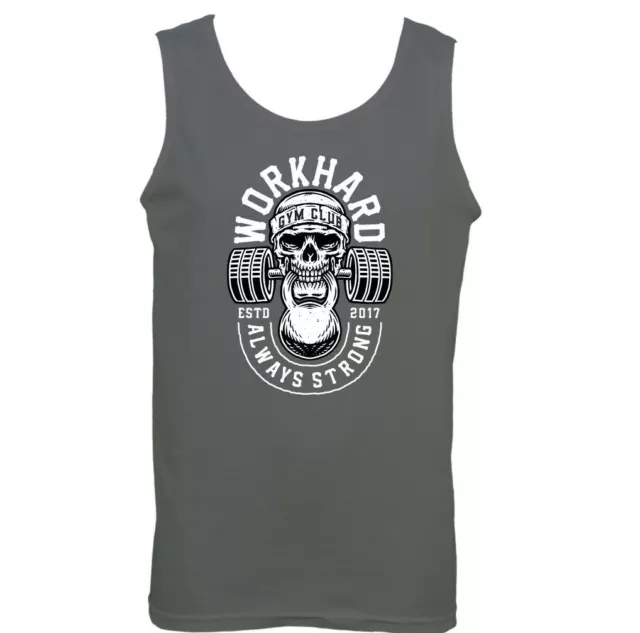 Work Hard Mens Gym Vest Training Top MMA Weightlifting Bodybuilder Skull Weight