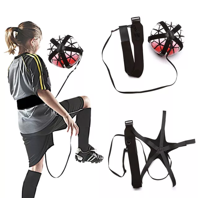 Adjustable Football Kick Trainer Soccer Ball Train Aid Practice Black Nylon Belt