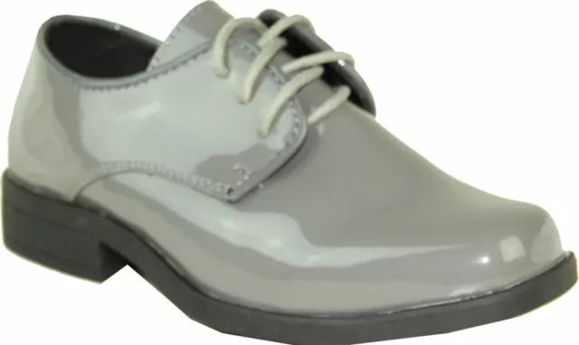 Vangelo/Tux-1 Boy Tuxedo Shoe Wedding, Formal Event Wrinkle Free Grey Patent