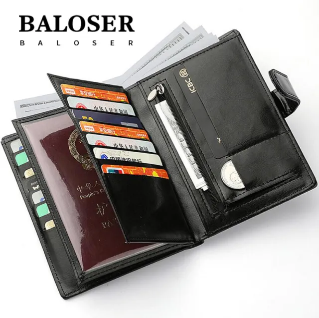 Leather High Capacity Wallet For Men Credit Card ID Holder Retro Passport Case