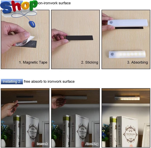 MOTION SENSOR LED Lights, 3 Pack Auto On/Off Wireless USB Rechargeable ...