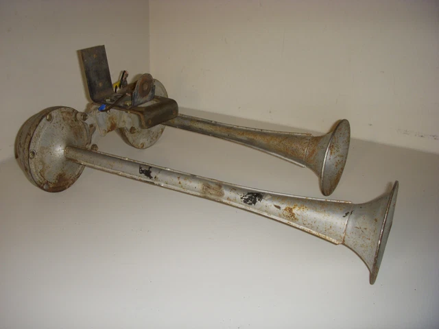 Vintage Antique SILVER Dual Air Horns Military Truck Car Train Boat