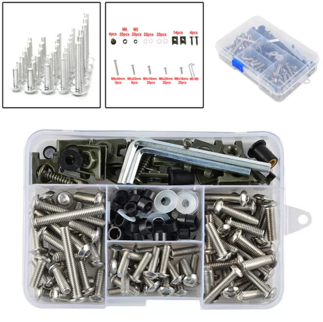 New 155x Motorcycle Shell Fairing Bolt Plate Screws Nut Hardware Assortment Kit