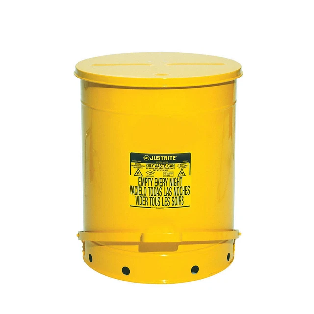 JUSTRITE 09701 Oily Waste Can,21 Gal.,Steel,Yellow