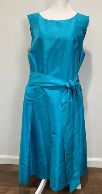 Talbots Teal Dress Size 20W Belted Sleeveless Silk Underlayers For Flounce