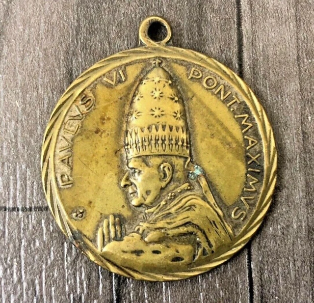Pope Paul 6Th Anno Santo 1975 Roma Religious Medal Pendant Tag Vintage Brass
