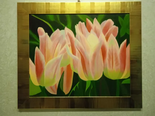 Quadro Papaveri dipinto Fiori su tela Contemporaneo 62x72cm Cornice in legno Oro