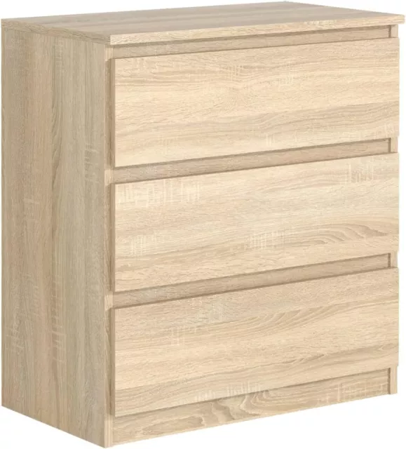 Commode Chêne Sonoma Mat avec 3 tiroirs 70 cm, Meuble Rangement Chambre Adulte