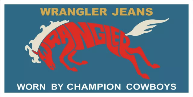 Wrangler Jeans Champion Cowboys 24" Heavy Duty Usa Made Metal Clean Adv Sign