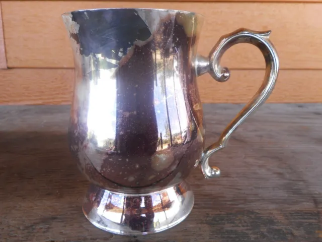 Shabby Silverplate Mug distressed Cup Ornate handle very tarnished poor Unmarked