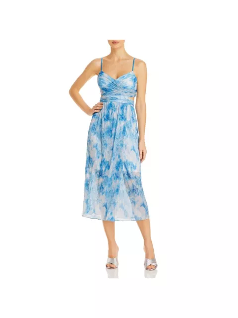 AIDAN AIDAN MATTOX Womens Blue Back Lined Spaghetti Strap Midi Dress 12