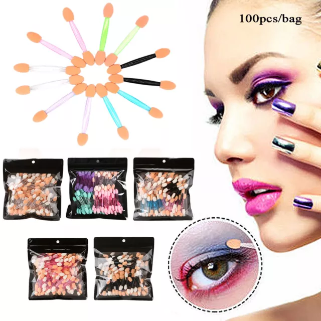 100 Uds. Pinceles De Maquillaje De Esponja Aplicador De Sombra De Ojos De <