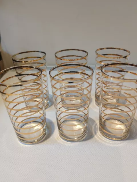 Glasses Gold Stripe Tumblers Drinking Glasses X 6