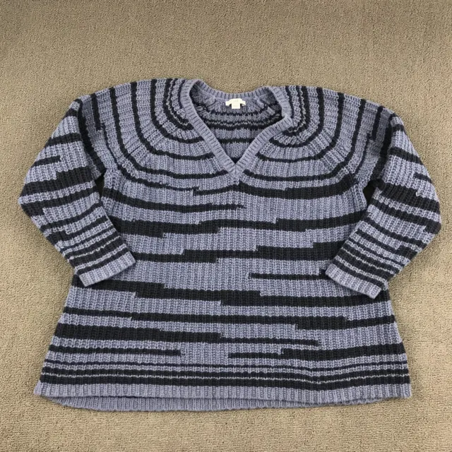 J. Jill Sweater Women XL Blue Stripe Long Sleeve Pullover V-Neck Stretch Cotton