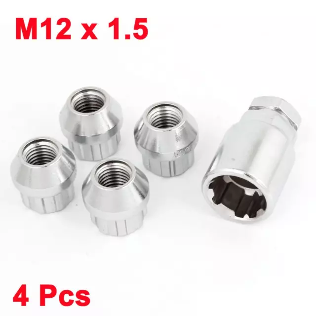 M12 x 1.5 Car Racing 6 Point Ended Wheel Tuner Lug Nuts Silver Tone 4 Pcs