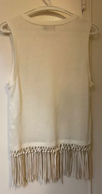 NWOT Polo Ralph Lauren Fringe Hem Ivory Sleeveless T-Shirt Top Size M 2