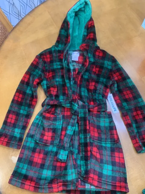 NWT Dream Life Fleece Robe Red/Green Child Holiday Christmas Size 10 Boy Girl