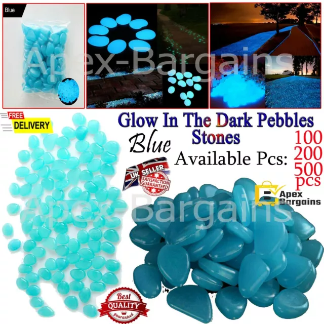 100-500x Glow In The Dark Luminous Pebbles Stones Garden Aquarium Fish Tank Blue