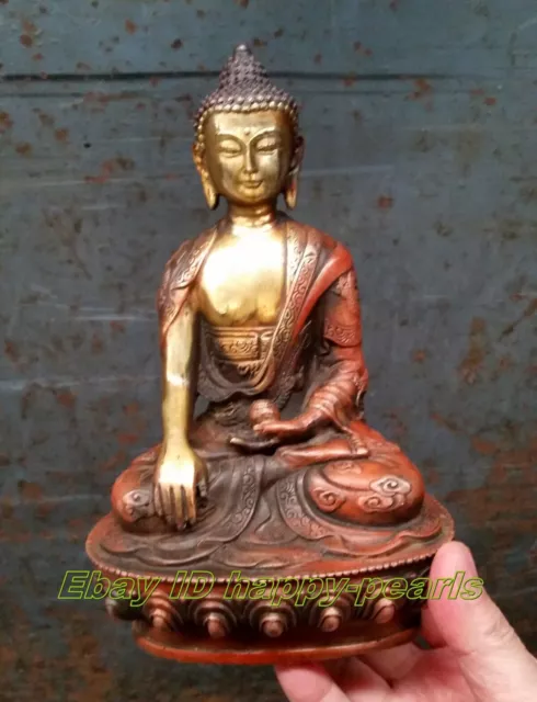 Old Temple Gilt Bronze Shakyamuni Amitabha Buddha Dragon Statue