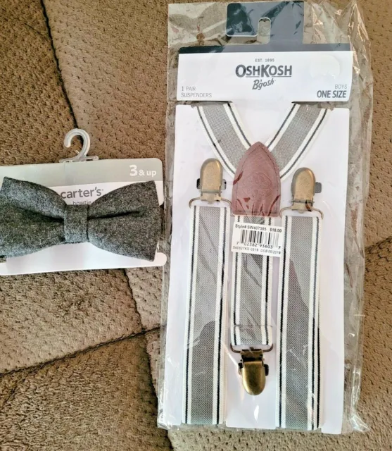 Suspender and Bow Tie Set for Kids Toddler Boys Ring Boy Matching Gray NEW
