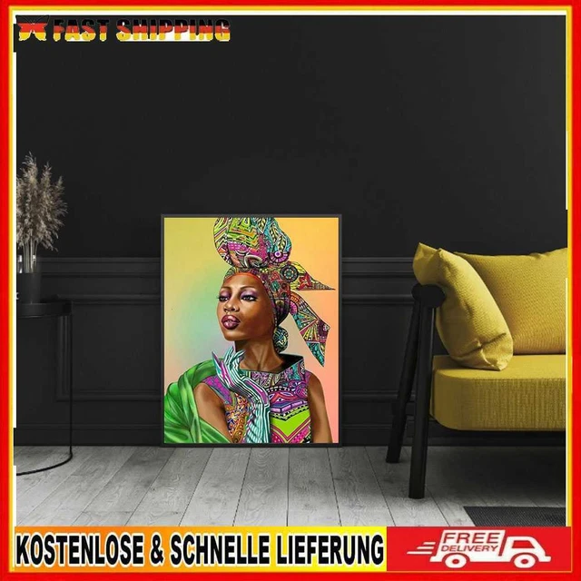 Retrato de mujer africana hágalo usted mismo kits de pintura de diamantes taladro redondo completo decoración de pared