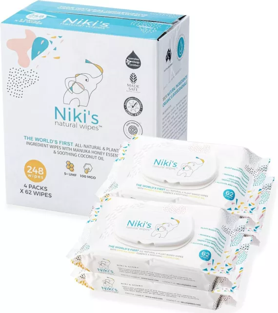 Niki's World's First All Natural Baby Wipes with Manuka Honey and Coconut Oil