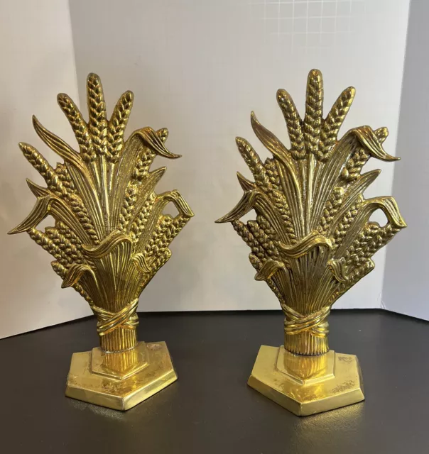 Brass Wheat Stalk Bookend Set Lacquered with a brass gold finish